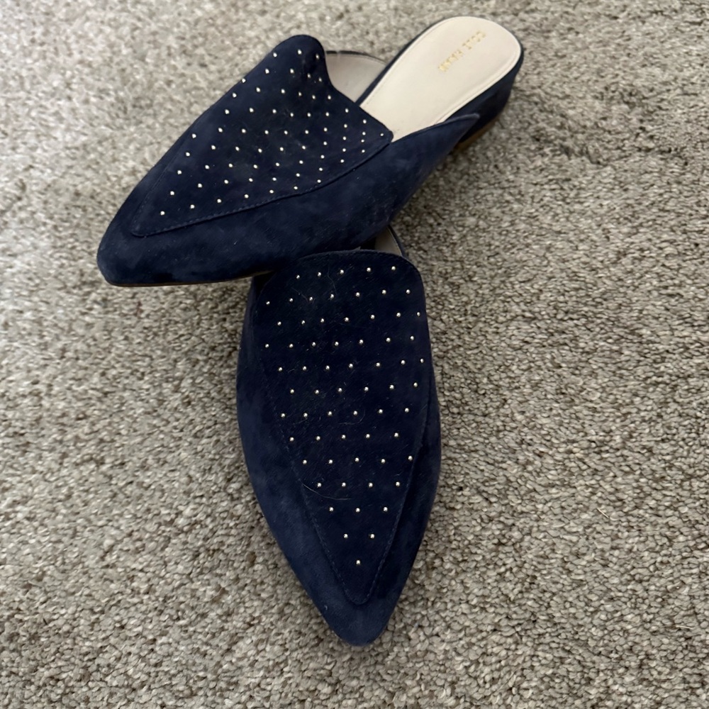 Cole Haan Navy Suede Heels with Gold Accents